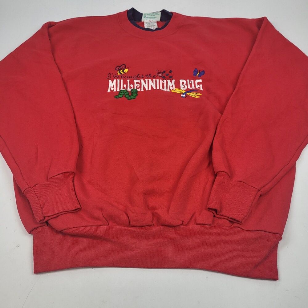Vintage Y2K Sweatshirt Women's Large Millennium Red Embroidered Size L - Picture 4 of 10